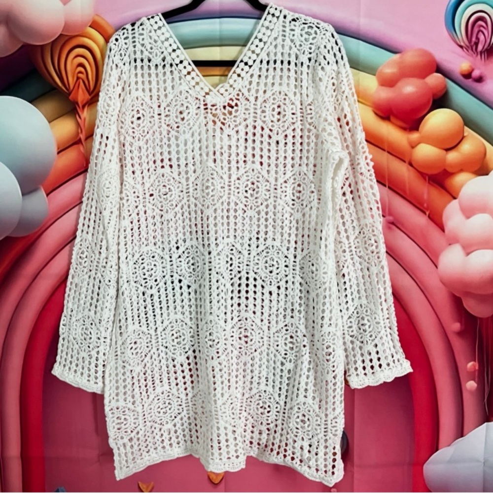 La Blanca Coverup RESORT WEAR new White Crochet Swim Cover-Up - Picture 3 of 12